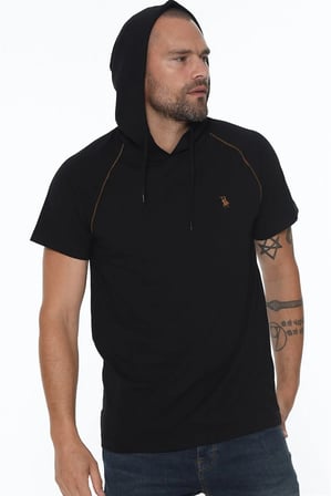 İKİLİ SET T8570 DEWBERRY KAPŞONLU ERKEK T-SHIRT-SİYAH-SİYAH