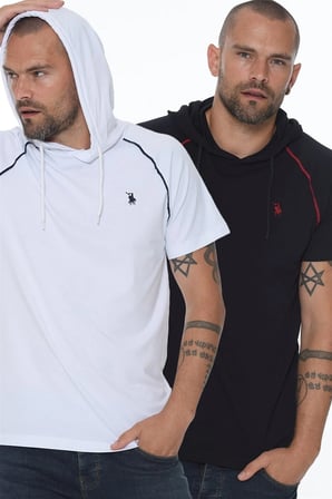 İKİLİ SET T8570 DEWBERRY KAPŞONLU ERKEK T-SHIRT-BEYAZ - LACİVERT