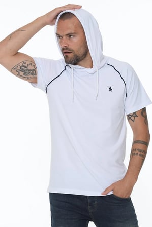 İKİLİ SET T8570 DEWBERRY KAPŞONLU ERKEK T-SHIRT-BEYAZ - LACİVERT