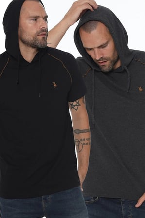 İKİLİ SET T8570 DEWBERRY KAPŞONLU ERKEK T-SHIRT-SİYAH-ANTRASİT