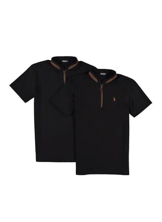 İKİLİ SET T8571 DEWBERRY FERMUARLI ERKEK T-SHIRT-SİYAH-SİYAH