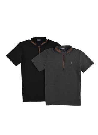 İKİLİ SET T8571 DEWBERRY FERMUARLI ERKEK T-SHIRT-SİYAH-ANTRASİT