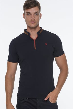İKİLİ SET T8571 DEWBERRY FERMUARLI ERKEK T-SHIRT-LACİVERT - SİYAH