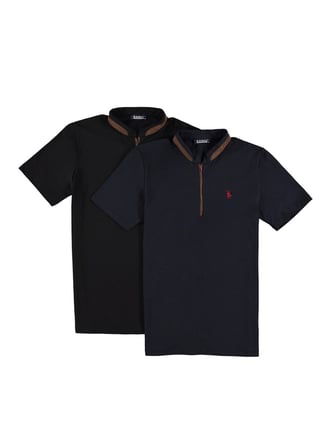 İKİLİ SET T8571 DEWBERRY FERMUARLI ERKEK T-SHIRT-LACİVERT - SİYAH