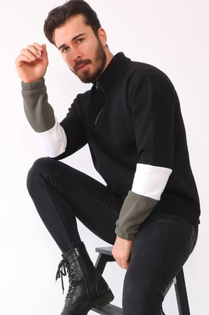 1041 DEWBERRY ERKEK SWEATSHIRT-SİYAH