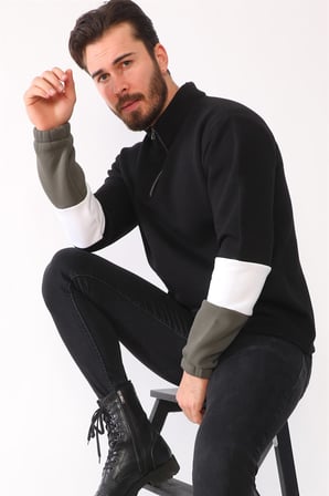 1041 DEWBERRY ERKEK SWEATSHIRT-SİYAH
