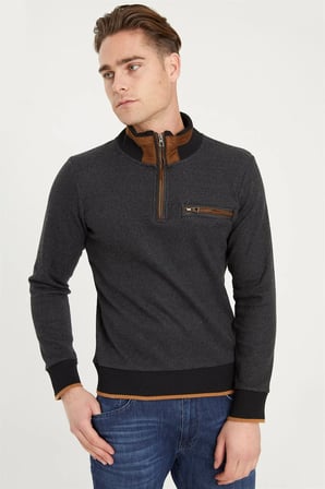 1039 DEWBERRY ERKEK SWEATSHIRT-SİYAH-GRİ