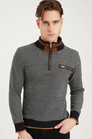 1039 DEWBERRY ERKEK SWEATSHIRT-SİYAH-BEYAZ