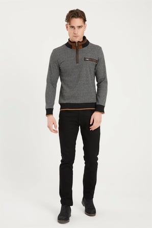 1039 DEWBERRY ERKEK SWEATSHIRT-SİYAH-BEYAZ