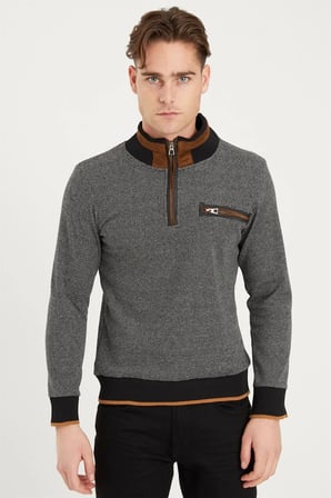 1039 DEWBERRY ERKEK SWEATSHIRT-SİYAH-BEYAZ