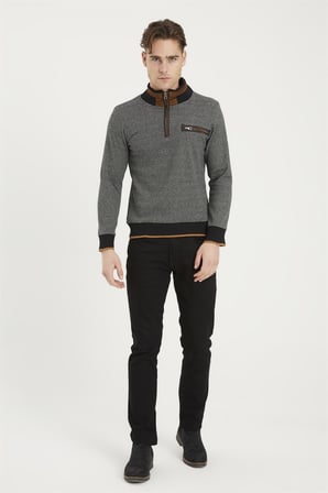 1039 DEWBERRY ERKEK SWEATSHIRT-SİYAH-BEYAZ