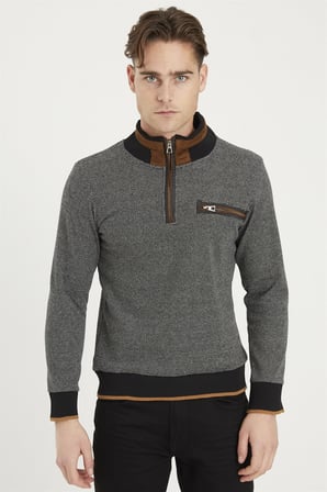 1039 DEWBERRY ERKEK SWEATSHIRT-SİYAH-BEYAZ