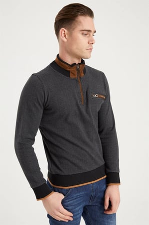 1039 DEWBERRY ERKEK SWEATSHIRT-DESENLİ ANTRASİT