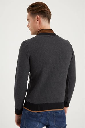 1039 DEWBERRY ERKEK SWEATSHIRT-DESENLİ ANTRASİT
