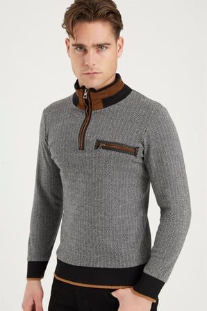 1039 DEWBERRY ERKEK SWEATSHIRT-DESENLİ SİYAH