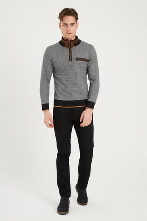 1039 DEWBERRY ERKEK SWEATSHIRT-DESENLİ SİYAH