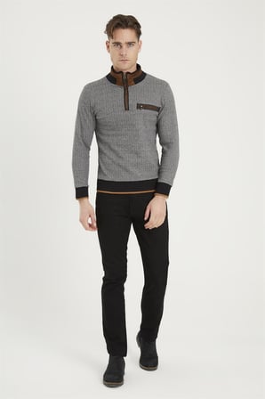 1039 DEWBERRY ERKEK SWEATSHIRT-DESENLİ SİYAH