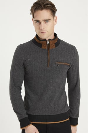 1039 DEWBERRY ERKEK SWEATSHIRT-DESENLİ GRİ