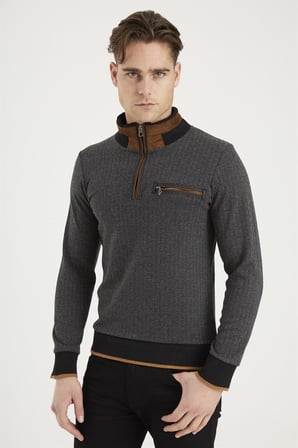 1039 DEWBERRY ERKEK SWEATSHIRT-DESENLİ GRİ