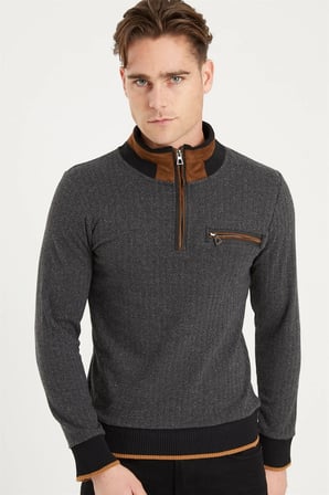 1039 DEWBERRY ERKEK SWEATSHIRT-DESENLİ GRİ