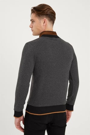 1039 DEWBERRY ERKEK SWEATSHIRT-DESENLİ GRİ