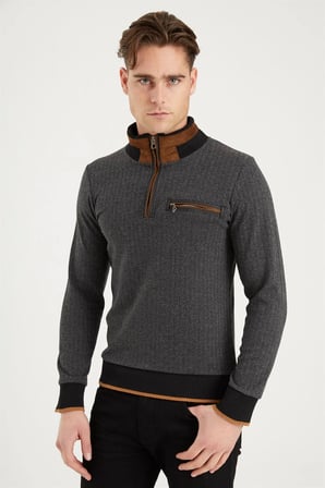 1039 DEWBERRY ERKEK SWEATSHIRT-DESENLİ GRİ
