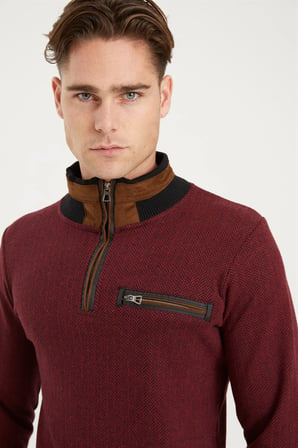 1039 DEWBERRY ERKEK SWEATSHIRT-DESENLİ BORDO