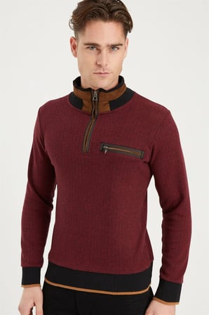 1039 DEWBERRY ERKEK SWEATSHIRT-DESENLİ BORDO