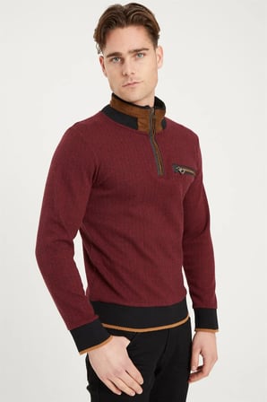 1039 DEWBERRY ERKEK SWEATSHIRT-DESENLİ BORDO