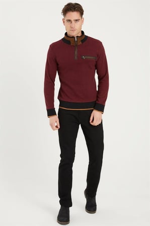 1039 DEWBERRY ERKEK SWEATSHIRT-DESENLİ BORDO