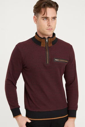 1039 DEWBERRY ERKEK SWEATSHIRT-SİYAH-BORDO
