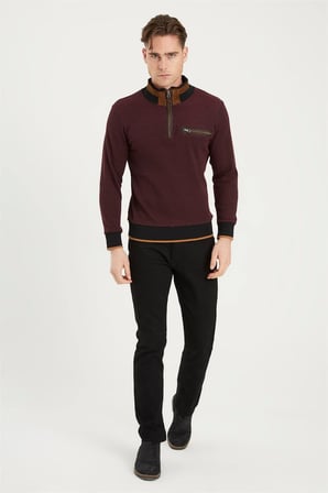 1039 DEWBERRY ERKEK SWEATSHIRT-SİYAH-BORDO