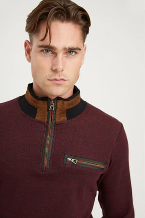 1039 DEWBERRY ERKEK SWEATSHIRT-SİYAH-BORDO
