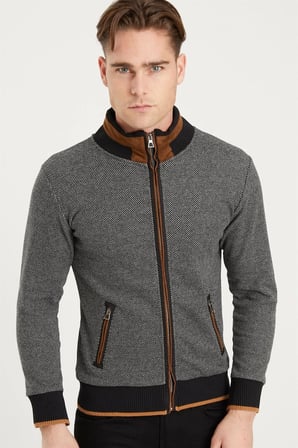 1021 DEWBERRY ERKEK SWEATSHIRT-NOKTALI SİYAH