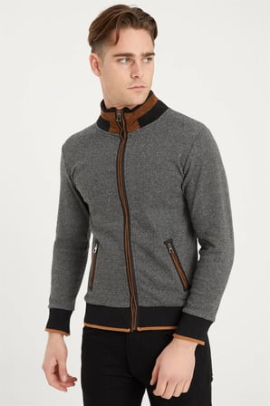 1021 DEWBERRY ERKEK SWEATSHIRT-NOKTALI SİYAH