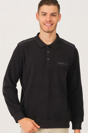 V2501 DEWBERRY DIO RISE POLO YAKA ERKEK SWEATSHIRT-SİYAH