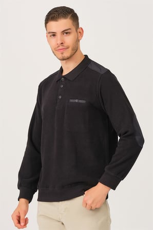 V2501 DEWBERRY DIO RISE POLO YAKA ERKEK SWEATSHIRT-SİYAH