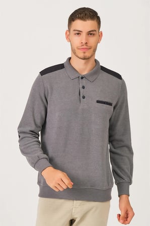 V2501 DEWBERRY DIO RISE POLO YAKA ERKEK SWEATSHIRT-FÜME