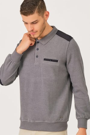 V2501 DEWBERRY DIO RISE POLO YAKA ERKEK SWEATSHIRT-FÜME