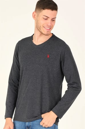 T8587 DEWBERRY V YAKA ERKEK UZUN KOL T-SHIRT-ANTRASİT