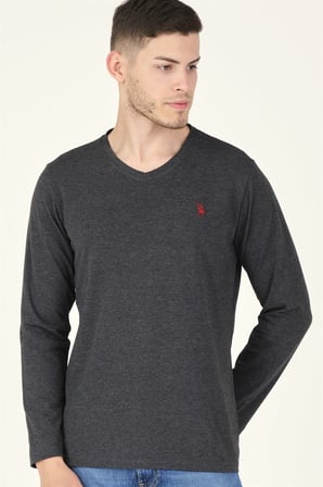 T8587 DEWBERRY V YAKA ERKEK UZUN KOL T-SHIRT-ANTRASİT