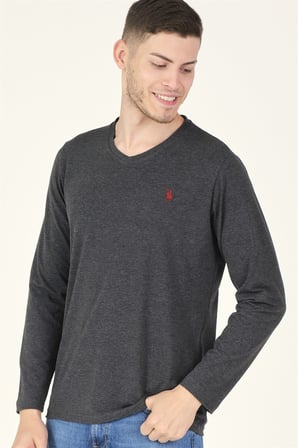 T8587 DEWBERRY V YAKA ERKEK UZUN KOL T-SHIRT-ANTRASİT