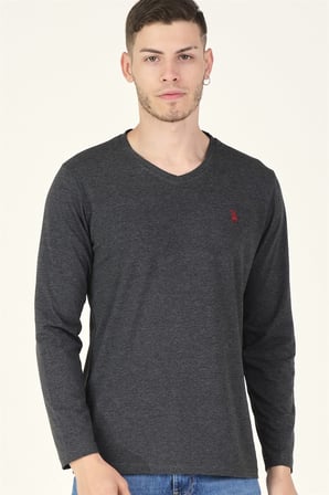 T8587 DEWBERRY V YAKA ERKEK UZUN KOL T-SHIRT-ANTRASİT