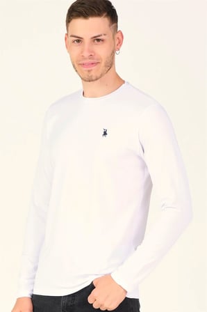 T8588 DEWBERRY BİSİKLET YAKA UZUN KOL T-SHIRT-BEYAZ