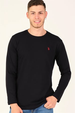 T8588 DEWBERRY BİSİKLET YAKA UZUN KOL T-SHIRT-SİYAH