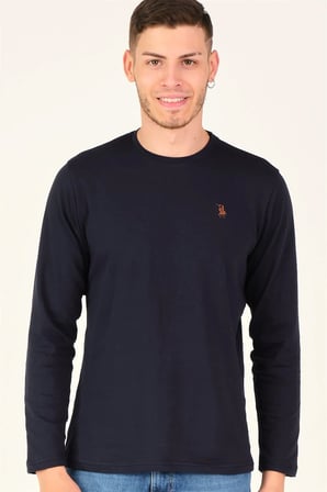 T8588 DEWBERRY BİSİKLET YAKA UZUN KOL T-SHIRT-LACİVERT