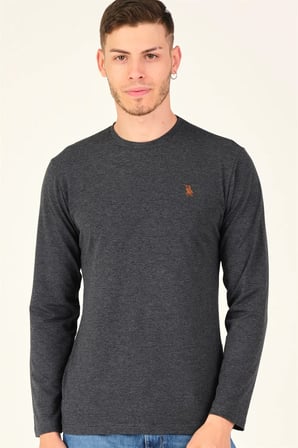 T8588 DEWBERRY BİSİKLET YAKA UZUN KOL T-SHIRT-ANTRASİT
