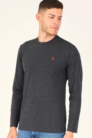 T8588 DEWBERRY BİSİKLET YAKA UZUN KOL T-SHIRT-ANTRASİT