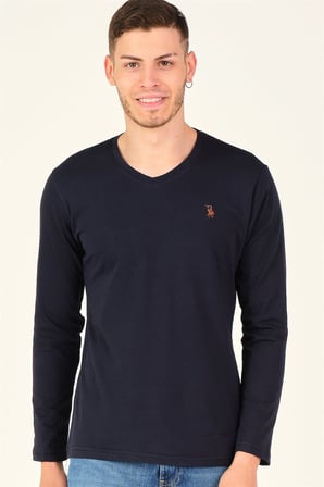 T8587 DEWBERRY V YAKA ERKEK UZUN KOL T-SHIRT-KOYU LACİVERT