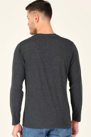 T8587 DEWBERRY V YAKA ERKEK UZUN KOL T-SHIRT-KOYU ANTRASİT